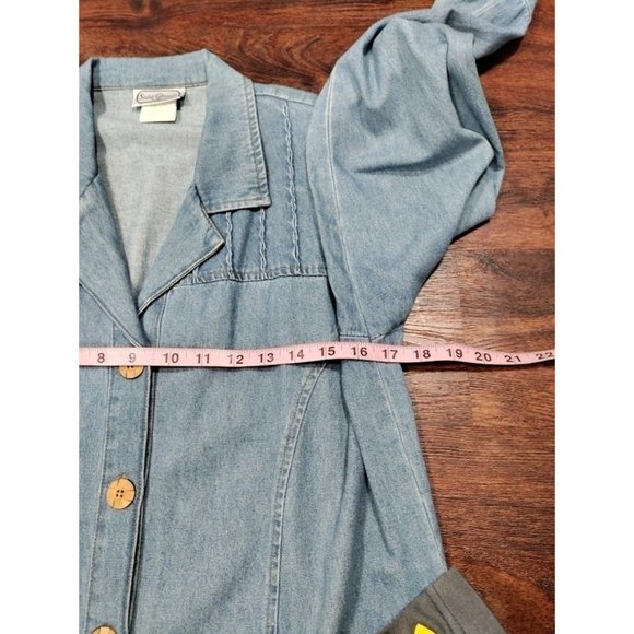 Vintage 80's Saint Germain Long Sleeve Notch Lapel Button Up Blue Denim Jacket M - Picture 16 of 16